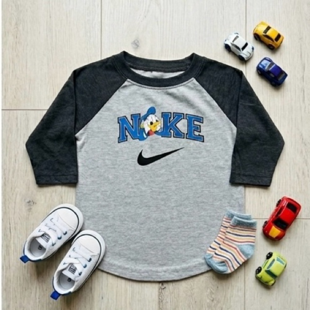 Kids 2T Donald Duck Inspired Grey & Black Raglan Tee